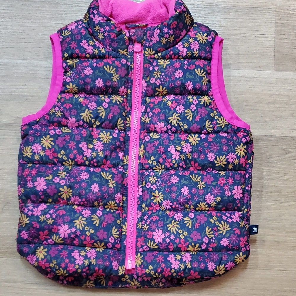 GAP Baby Floral Puffer Vest with Pink and Yellow